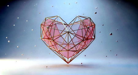 3d rendering of a heart in low poly style on a dark backgroundの素材