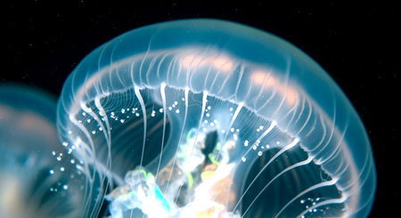 Jellyfish floating in the water. Close-up. Underwater.の素材