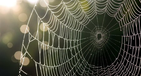 spider web with dew drops in the morning, close upの素材