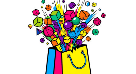 Shopping bag filled with multicolored gems and diamonds. Vector illustration.の素材