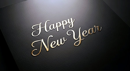 Happy New Year gold text on black background. 3D Renderingの素材