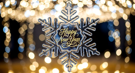 Happy New Year and Merry Christmas greeting card on bokeh backgroundの素材