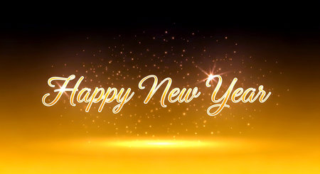 Happy New Year lettering on golden background. Vector illustration for your designの素材