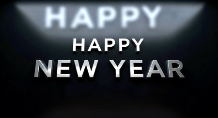 Happy New Year written in white letters on a black background. 3D renderingの素材