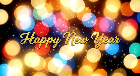 Happy New Year background with bokeh lights. Vector illustration.の素材