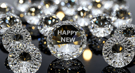 Diamonds with Happy New Year text on them. 3D renderingの素材