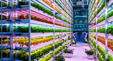 Cultivation of indoor plants in modern greenhouse. Agriculture concept.の素材