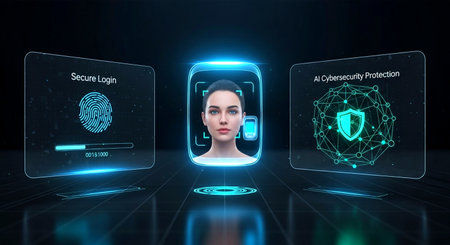 Fingerprint scanning system concept on virtual screen. 3d renderingの素材