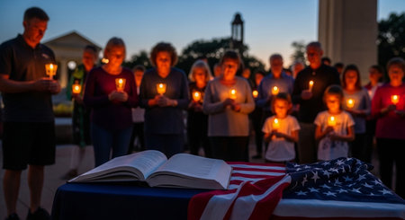 Memorial Day candlelight lit during a religious celebration in the United Statesの素材