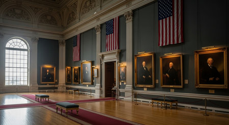 Interior of the National Mall in Washington DC. The National Mall is one of the largest and oldest museums in the United Statesの素材