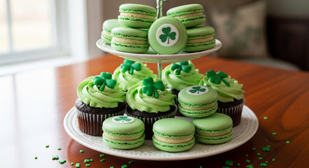 St. Patrick's Day cupcakes with green buttercream frostingの素材