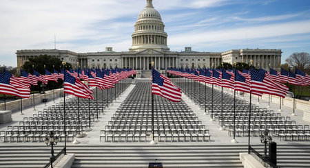 Capitol building in Washington DC, United States of America with American flagの素材