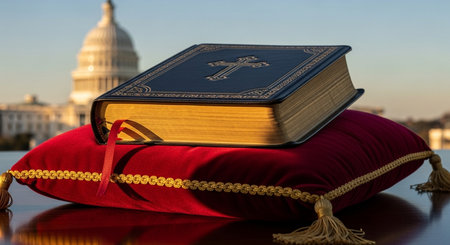Prayer book on the background of the United States Capitol.の素材