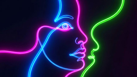 Neon portrait of a beautiful woman with closed eyes. 3d renderingの素材