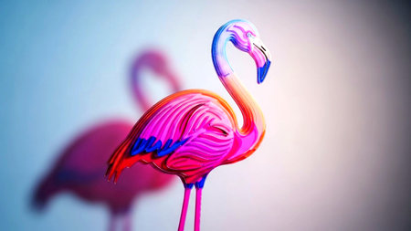Flamingo in neon light on a white background. 3d renderingの素材