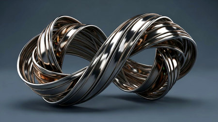 3d render of abstract metallic rings in the shape of a heartの素材