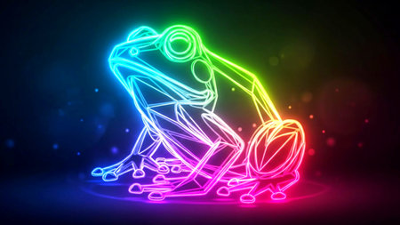 Frog in neon light on a dark background. Vector illustration.の素材