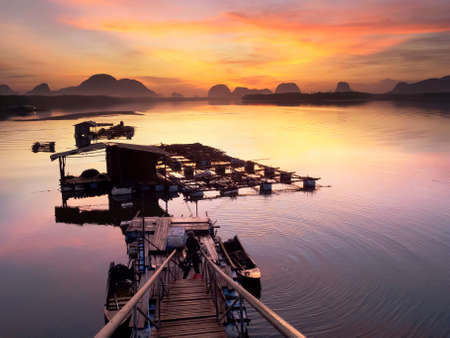 beautiful sunrise time at Fishing Village,Southern Thailandの写真素材