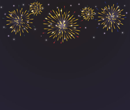 Brightly Colorful Fireworks on twilight backgroundのイラスト素材