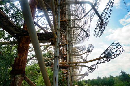 Former military Duga radar system in Chernobyl Exclusion Zone, Ukraineの写真素材