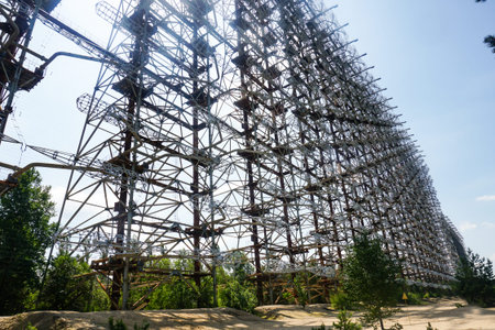 Former military Duga radar system in Chernobyl Exclusion Zone, Ukraineの写真素材