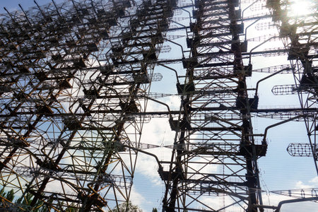 Former military Duga radar system in Chernobyl Exclusion Zone, Ukraineの写真素材