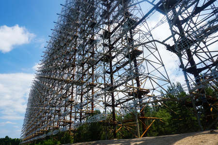 Former military Duga radar system in Chernobyl Exclusion Zone, Ukraineの写真素材