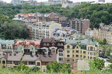Kiev city. Old town, Vozdvizhenska and Honcharna street. Capital of Ukraine, Kyiv.の写真素材