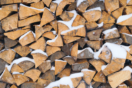 Wood burning stove. Firewood for furnace heating. Warehouse for firewood for stove.Natural wooden...