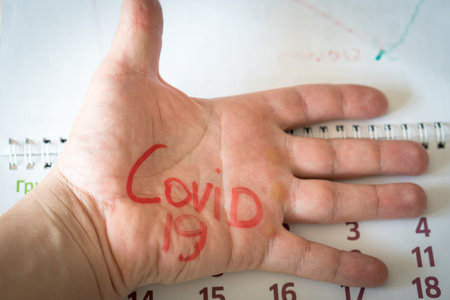 Dirty hands, the inscription on the hands of Covid-19