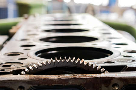 Close up of parts in engine head 4 valve systemの写真素材