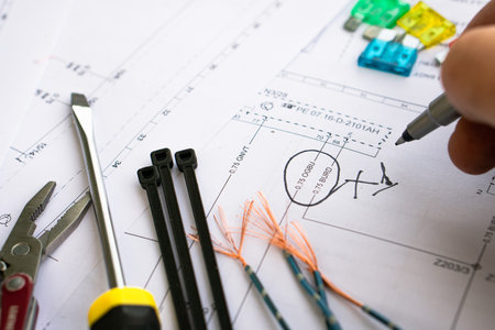paper wiring diagram worker notices damage handle