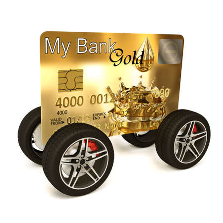 Very high resolution 3d rendering of a credit card on the wheels.の写真素材