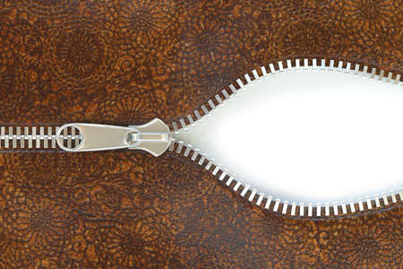 Very high resolution 3d rendering of an opening zipper on a leather cloth の写真素材