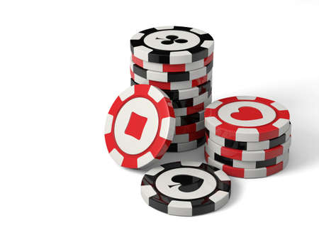 Very high resolution 3d rendering of some red and black fiches in stacks.の写真素材
