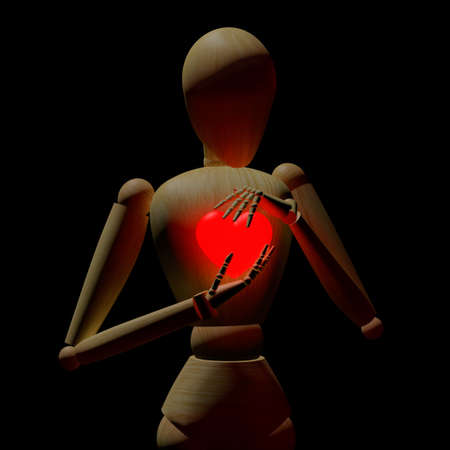 Computer generated illustration of an happy wooden mannequin running.の写真素材