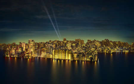 Very high resolution 3d rendering of a big modern city by night.の写真素材
