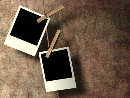 Four photos attached to a stringe with a defocused .の写真素材