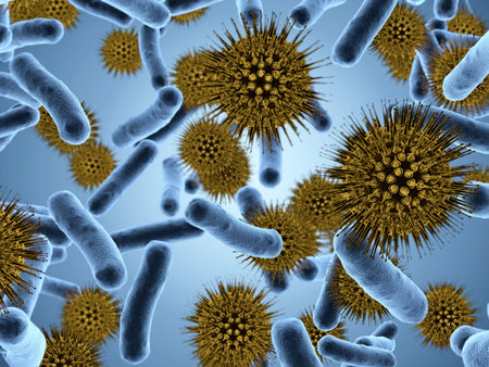 Veri high resolution 3d rendering of bacteria seen under a scanning microscope