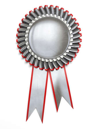 Very high resolution 3d rendering of a silver award rosette over whiteの写真素材