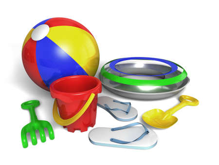 Very high resolution 3d rendering of a set of beach toys isolated over whiteの写真素材