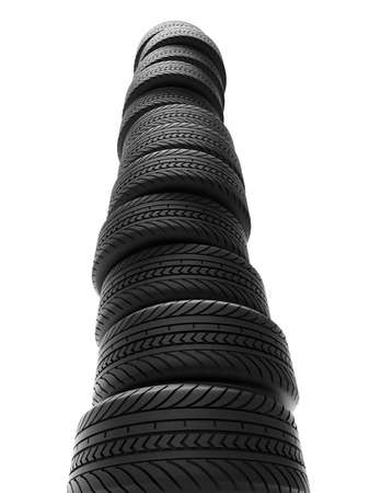 Very high resolution 3D rendering  of a wheels stack isolated on white.の写真素材