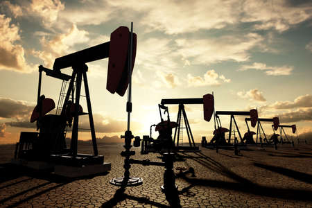 Very high resolution 3d rendering of oil pumps on the sunset skyの写真素材