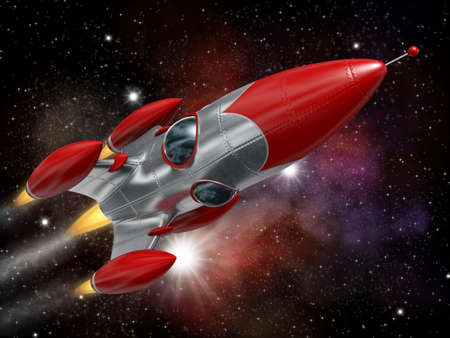 Very high resolution 3d rendering of a cartoon-style space rocketship.の写真素材