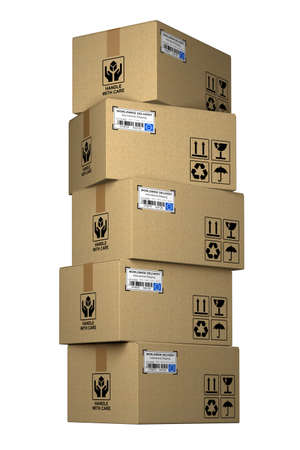 Very high resolution 3d rendering of a stack of cardboard boxesの写真素材