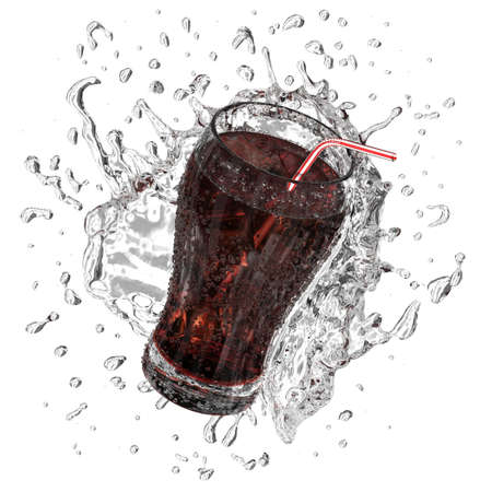 Very high resolution 3d rendering of a glass of fresh coke splashing.の写真素材