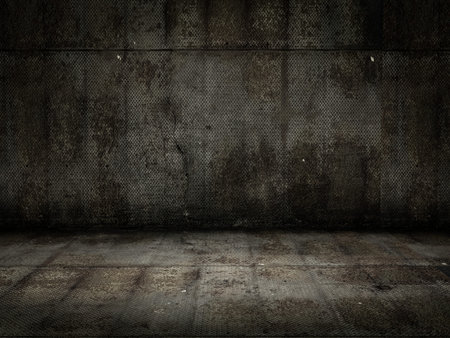 Very high resolution 3d rendering of a grunge metal roomの写真素材