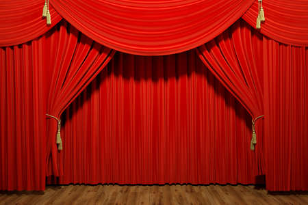 Very high resolution 3d rendering of red stage theater velvet drapesの写真素材