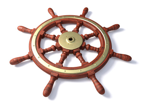 Very high resolution 3d rendering of a boat steering wheel isolated on white