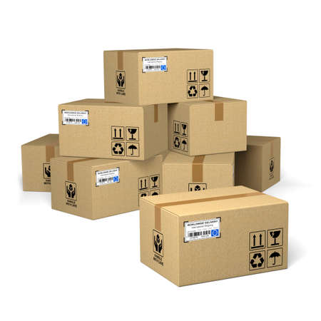 Very high resolution 3d rendering of a stack of cardboard boxesの写真素材